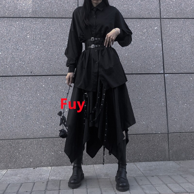 2025 Vintage Women’s Shirt Asymmetrical Yamamoto Dark-Style Maxi Dress Set