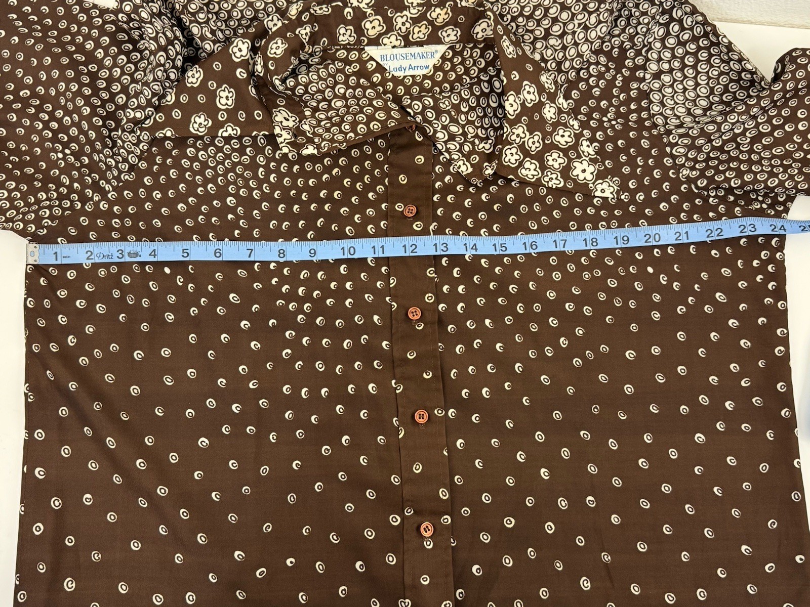 Vintage 1970s Blousemaker Lady Arrow Brown Floral Button Up Shirt
