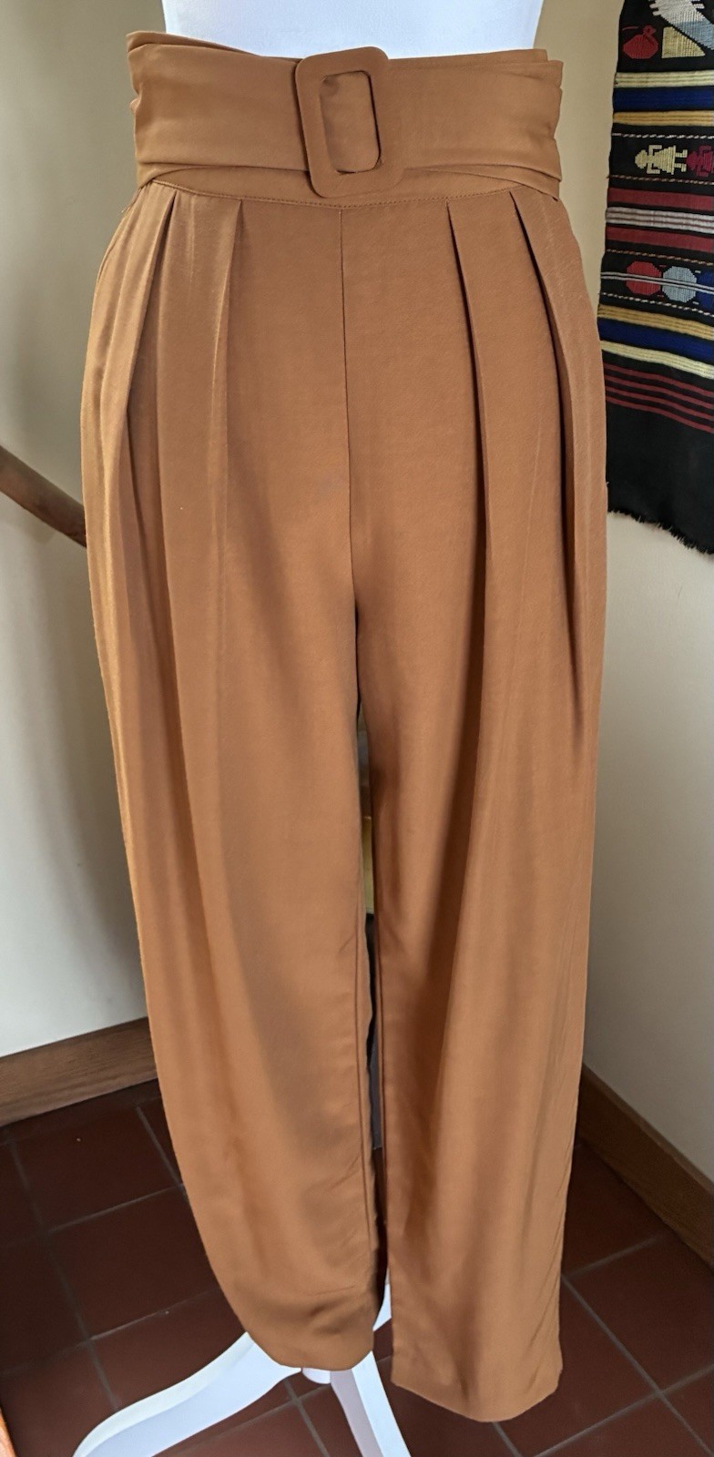 Vintage 90s Tarazzia Brown Pleated High Waisted Tapered Rayon Pants size S