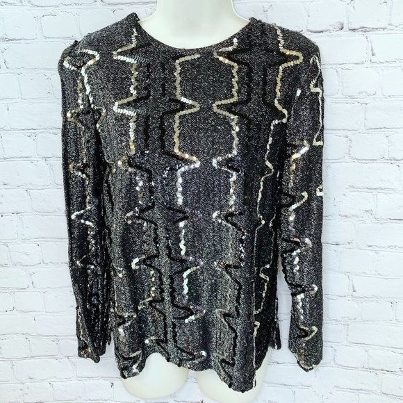 VINTAGE ELINOR GAY BLACK SILVER SEQUIN SPARKLE TOP!!