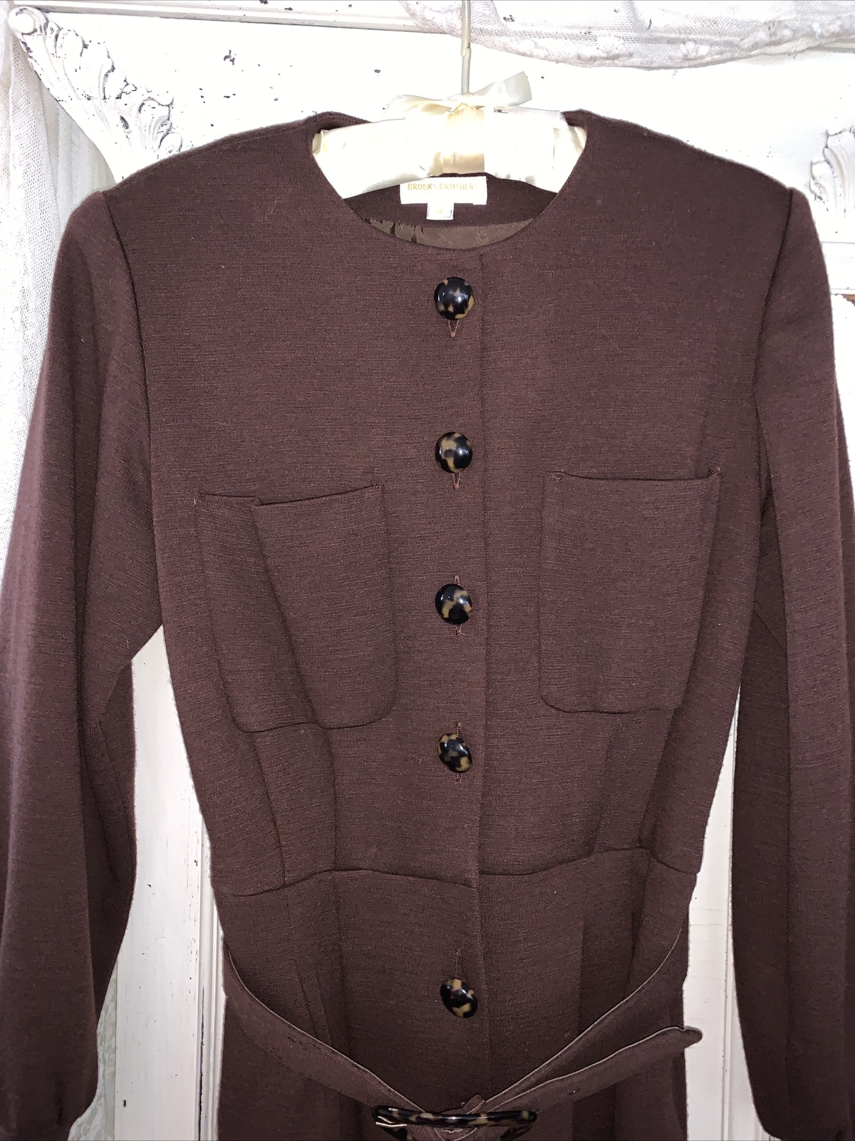 VTG Brooks Brothers Size 4 Virgin Wool Dress Brown Career Pockets Lined Belted