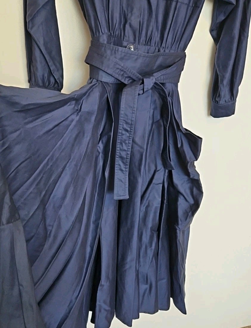 Michel Sungari Paris Vintage Blue Fitted Waist Trench Style Women’s Dresses Eu40