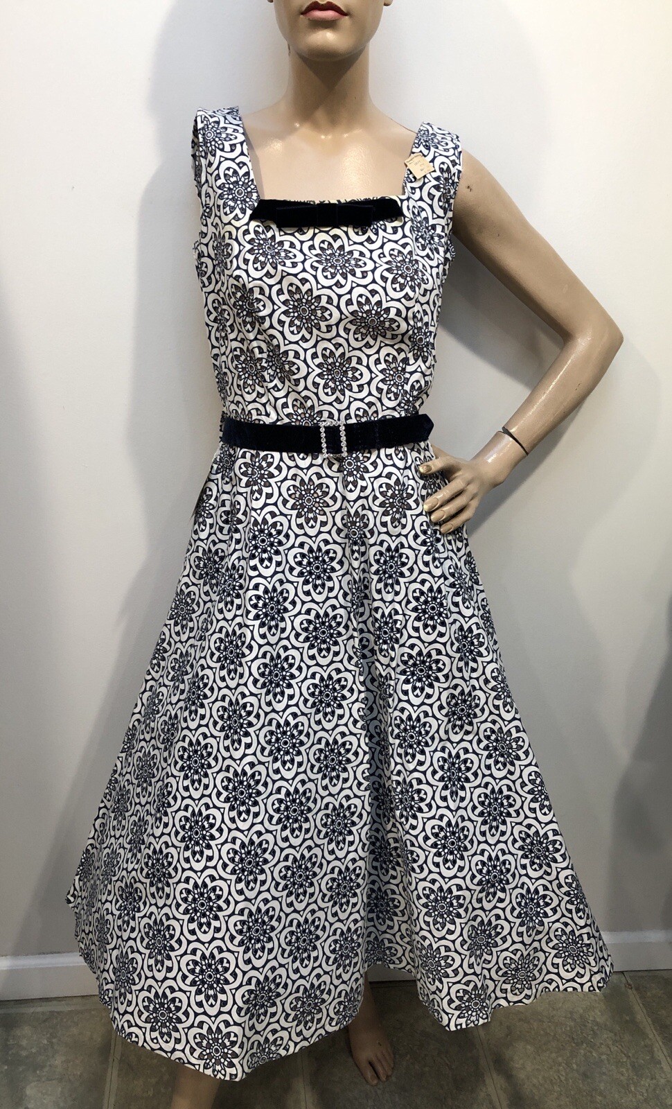 VTG 1940s-50s „SUE SHERRY” Die-Cut EYELET Graphic SUNDRESS *DEADSTOCK w/TAGS XXS