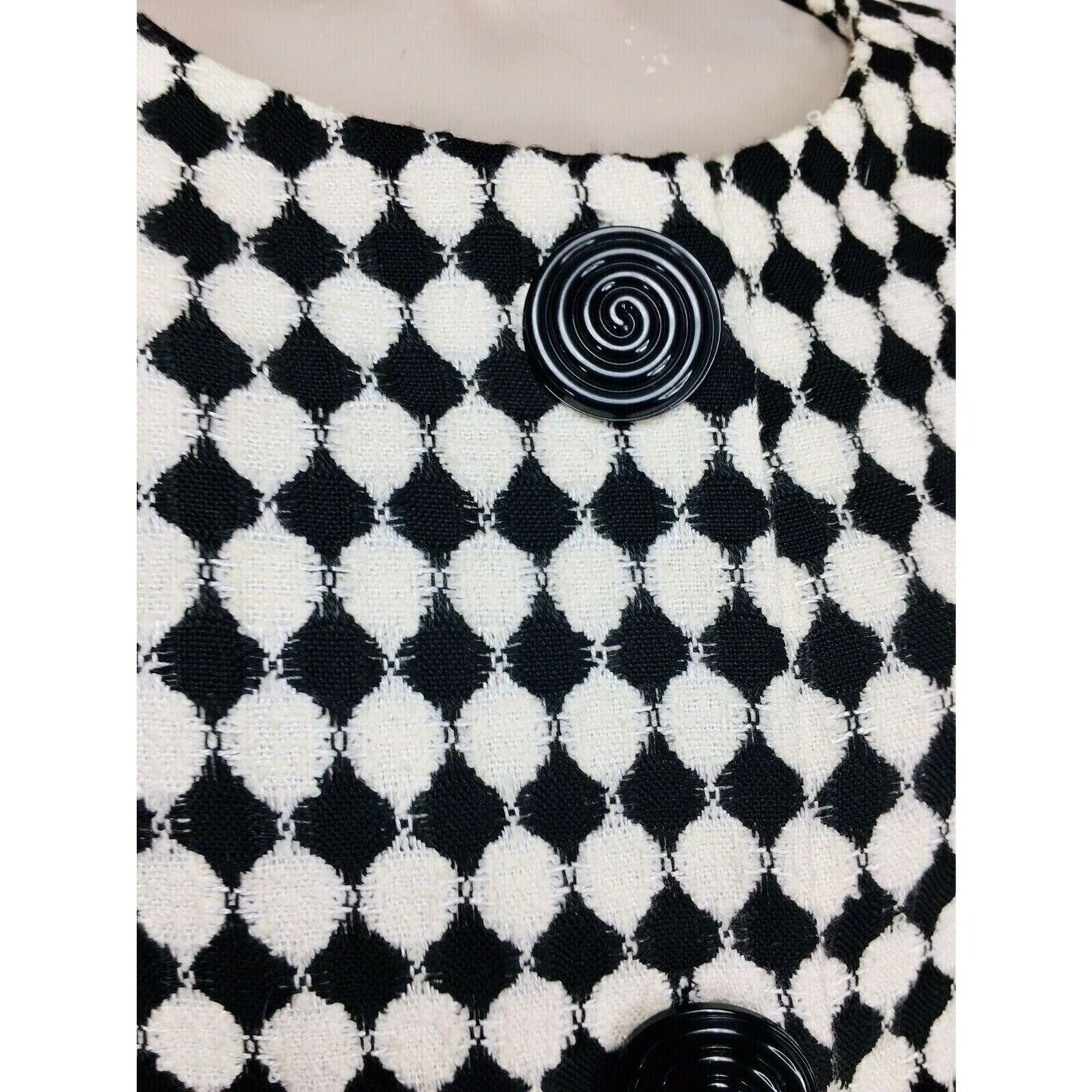 Vintage 80s Jackie Bernard MOD Monochrome Dress Coat Women’s Size M/L