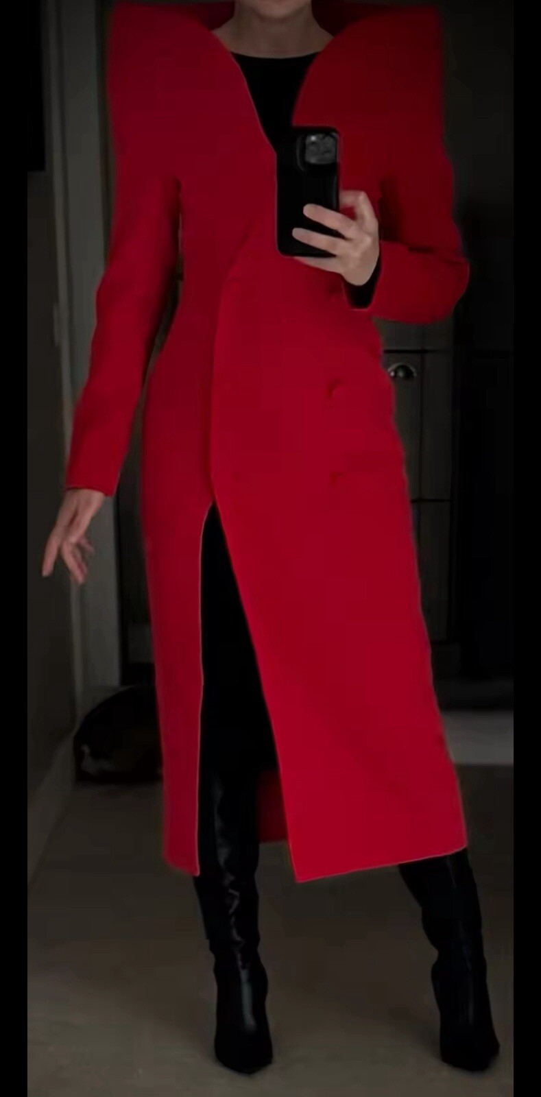 Runway Celebrity High Collar Red Long Coat Jacket L US8-10
