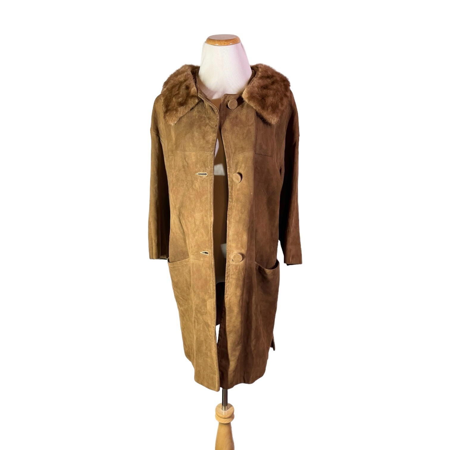 Vintage 60s Jacqueline’s Feminine Apparel Memphis Nubuck Leather Coat Fur Collar