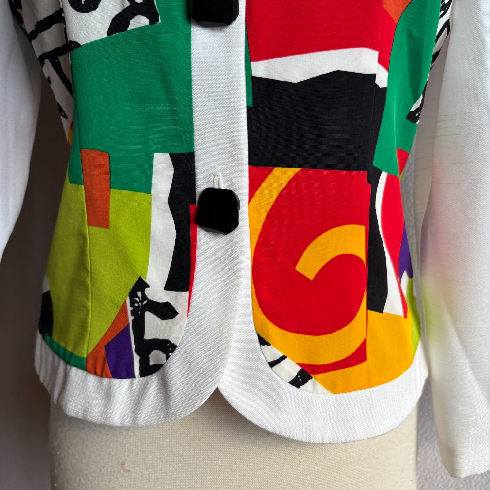 Vintage 1980s Caron Petite Colorful Geometric Print Suit Jacket