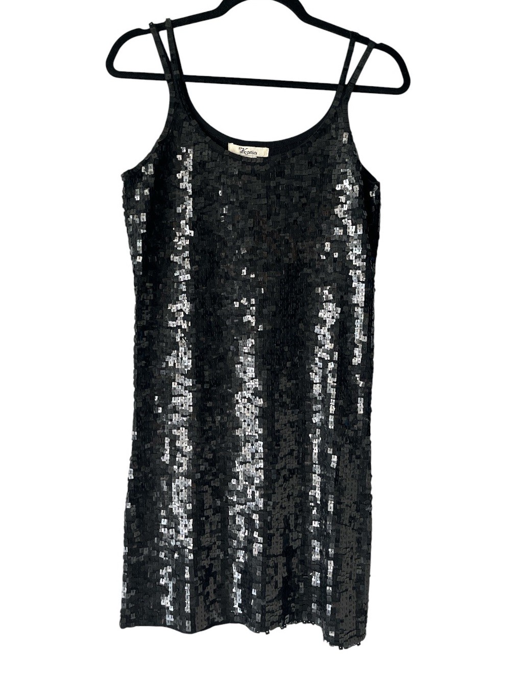Vintage Katia Y2K Black All Over Sequin Party Dress Sz M Cocktail Clubwear