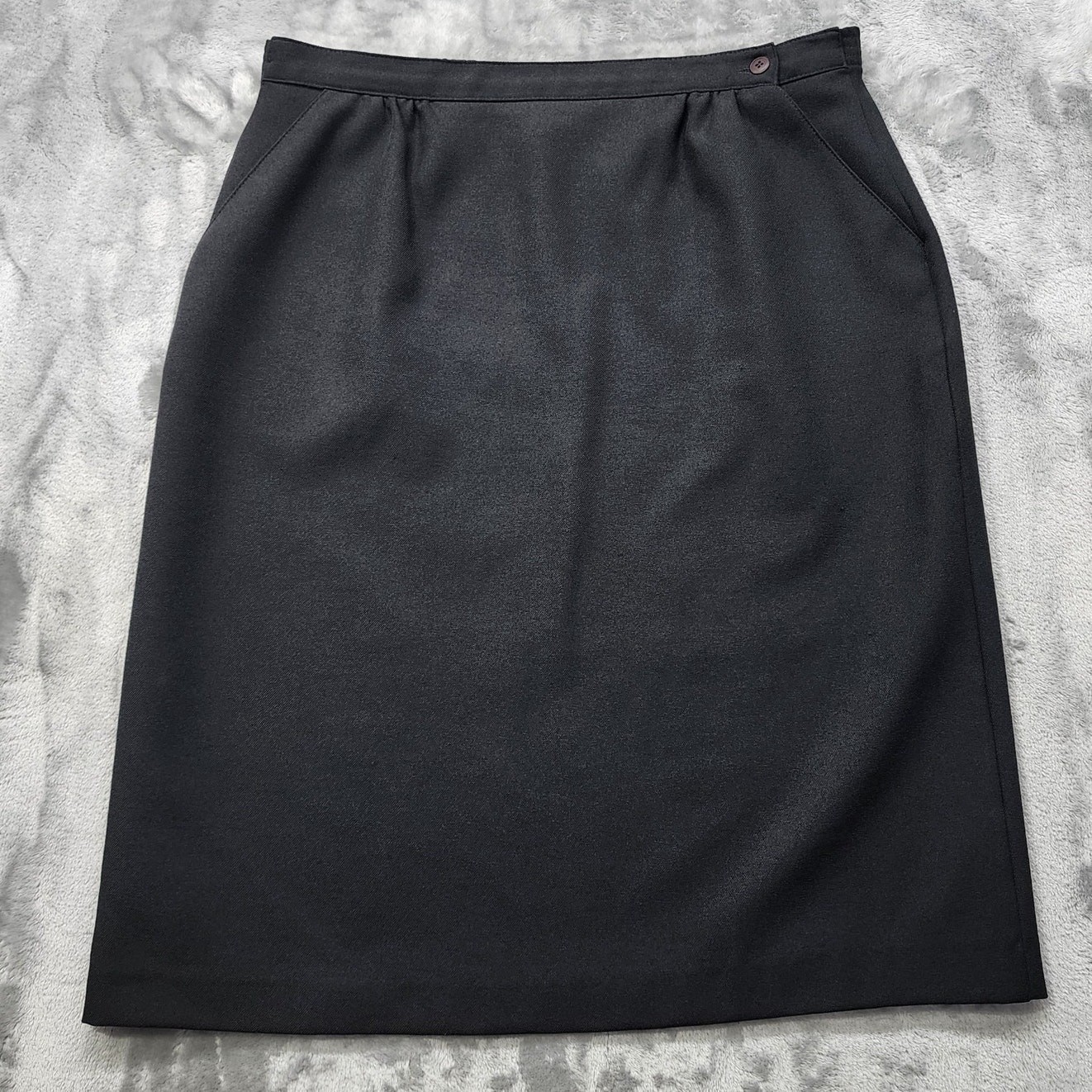 Vintage Donnkenny Skirt Womens 10P PETITE Black Pencil Pockets Button Office