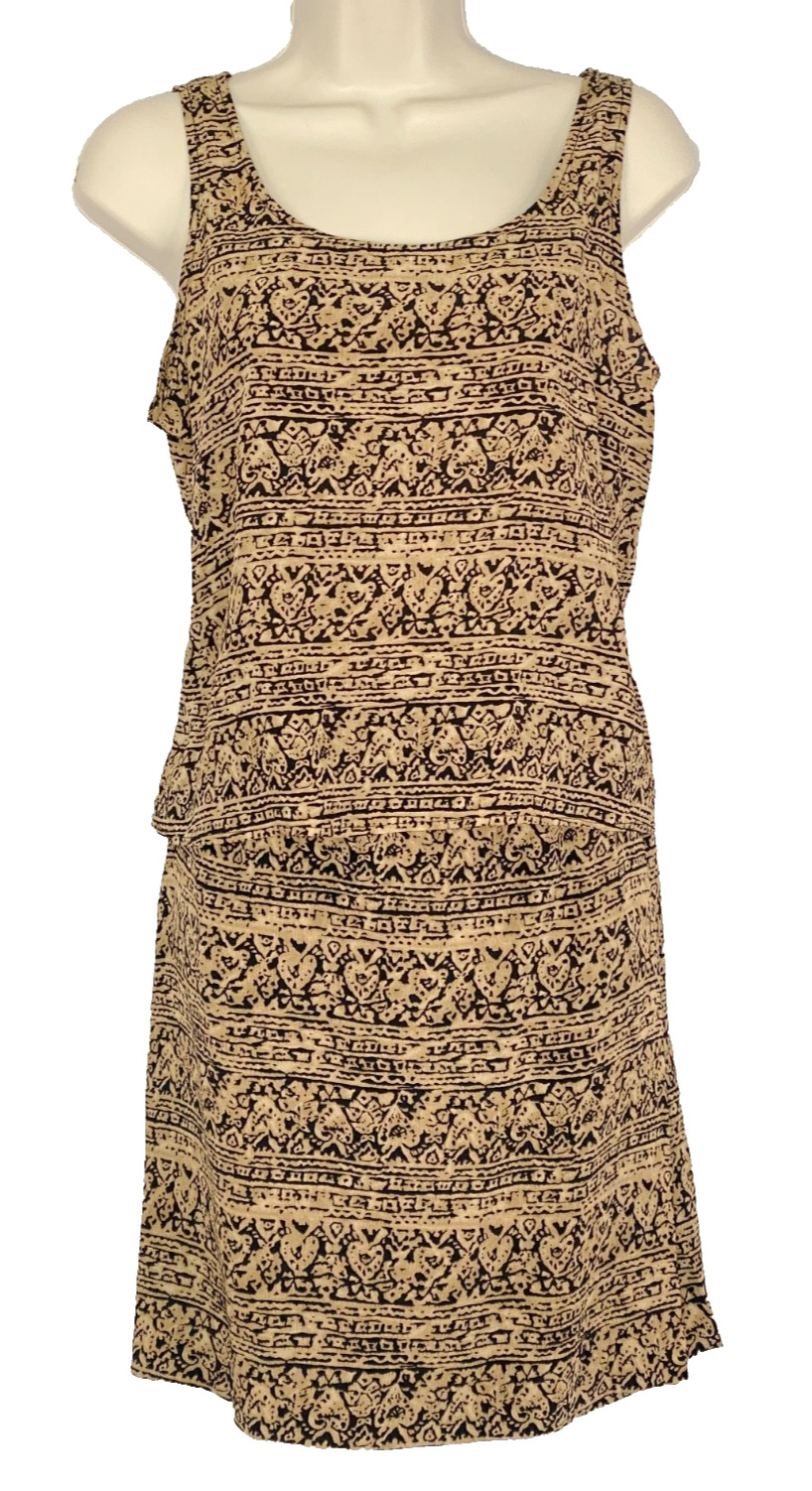 Vintage 1990s brown silk mini skirt dress top set S JONES sleeveless black