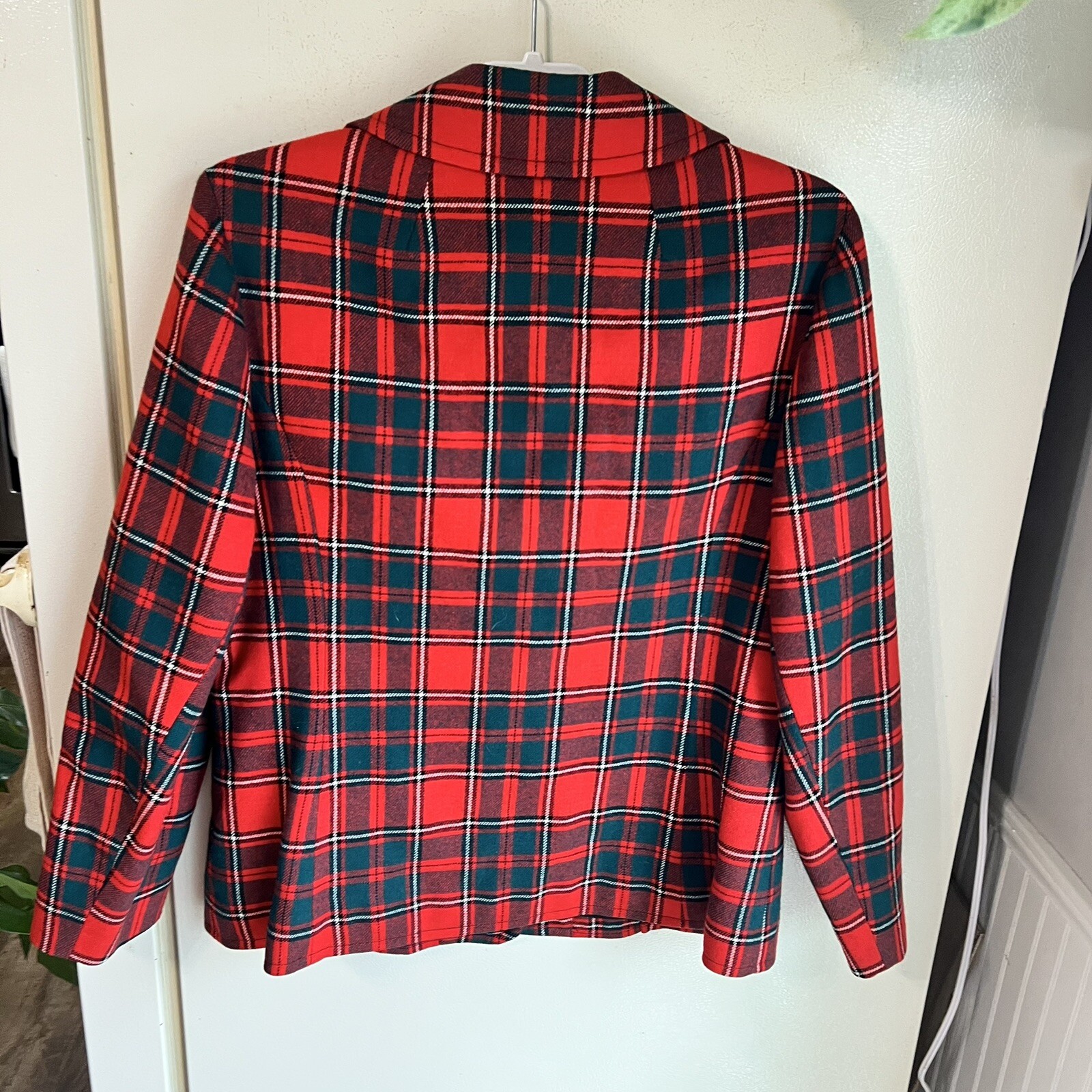 Pendleton Vintage 70s Red & Black Tartan 100% Virgin Wool Classic Blazer Size 18