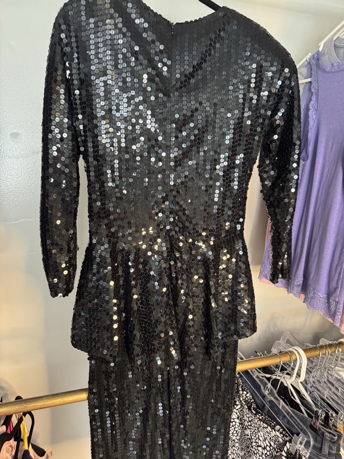 Vintage 80s Women’s Oleg Cassini Black Sequin Cocktail Dress Sz 12 See Descript.