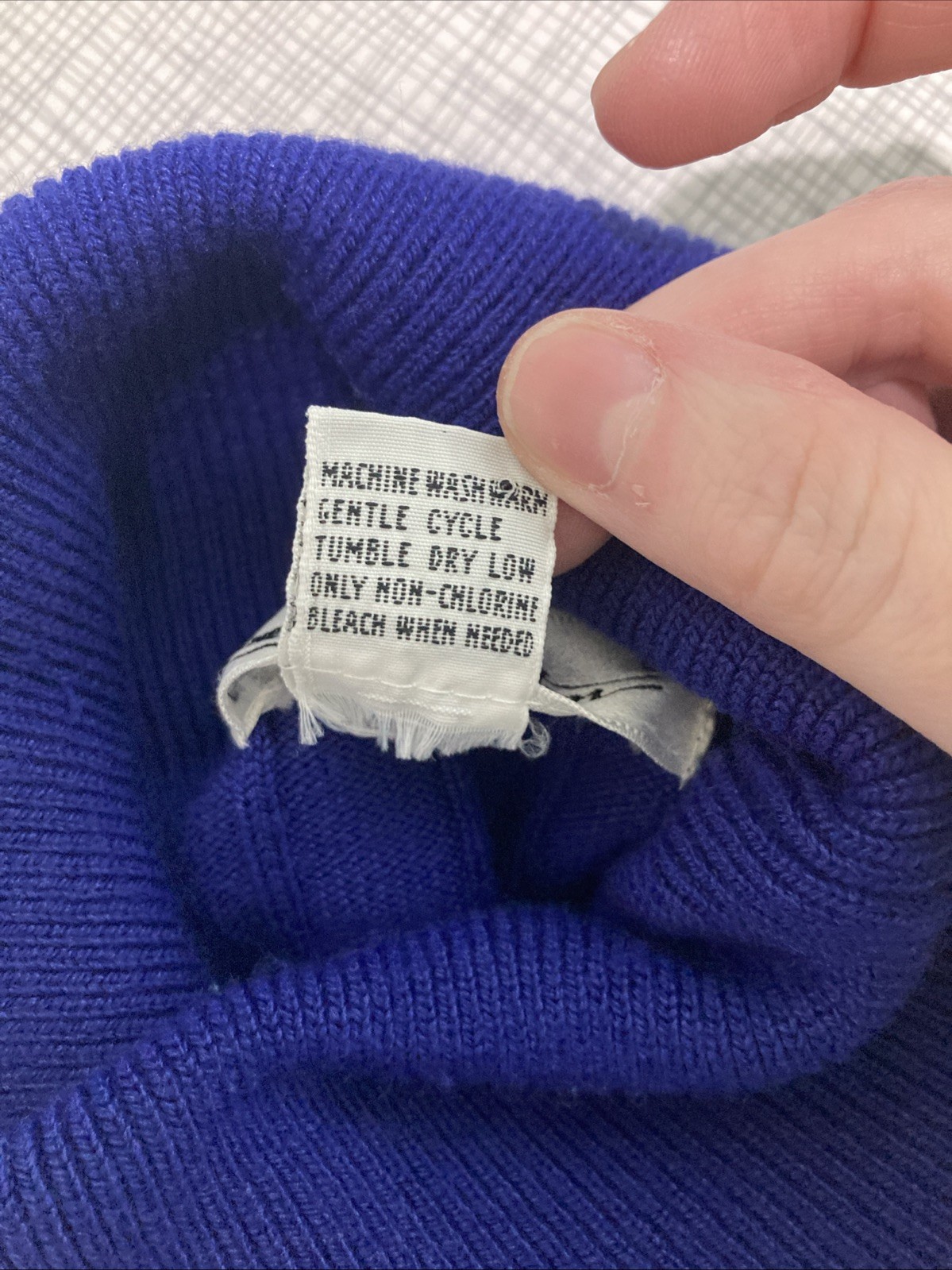 Vtg 80s Laura Winston Ribbed Knit Turtleneck Sweater M Blue Indigo Purple Retro