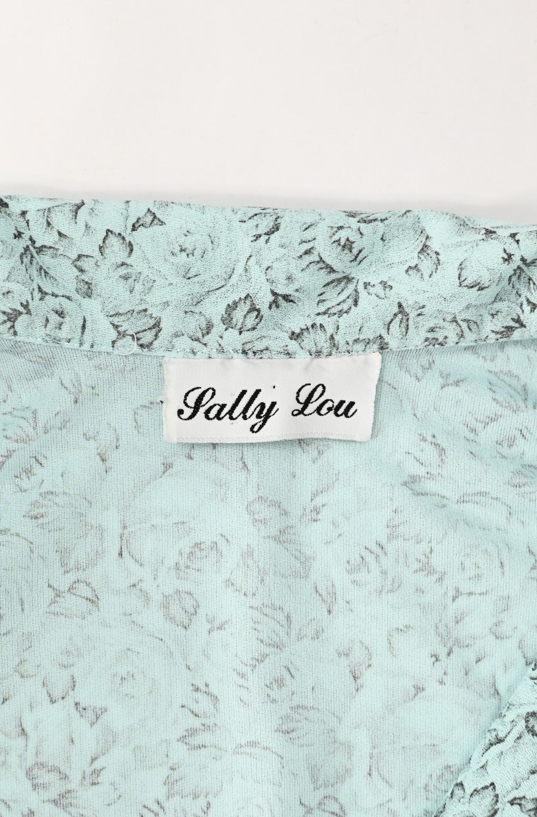 Vintage 80s Mint Blue & Grey Floral SALLY LOU Short Sleeve Dress – 12