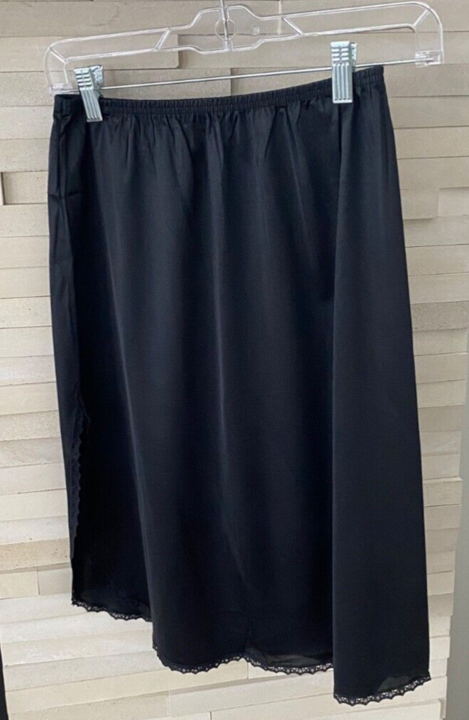 Vintage VANITY FAIR half slip SML black side slit lace lingerie nylon 23 inch