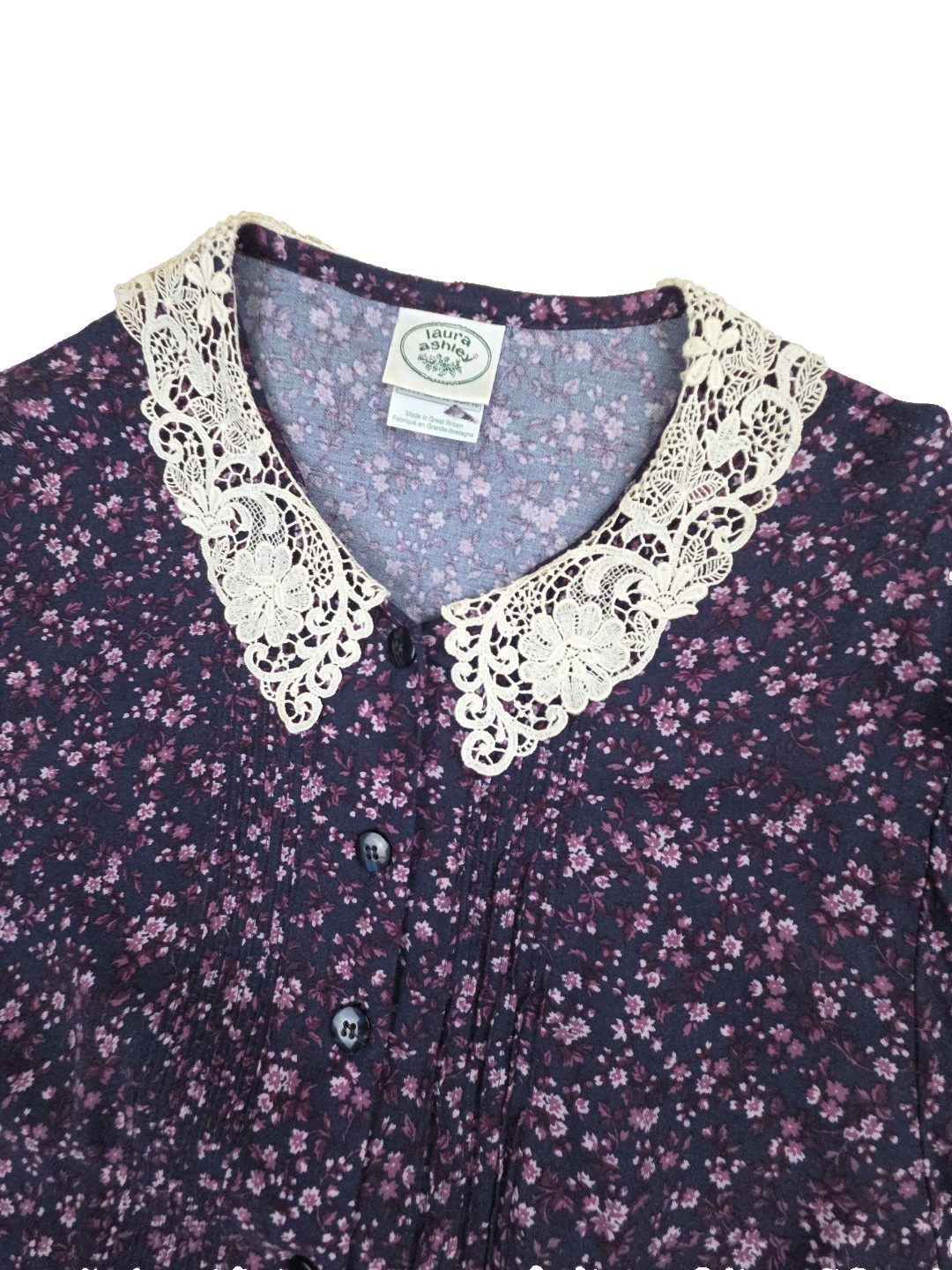 Vtg 80s 90s Laura Ashley Prairie Dress Size 10 Ditsy Floral Lace Collar UK Long