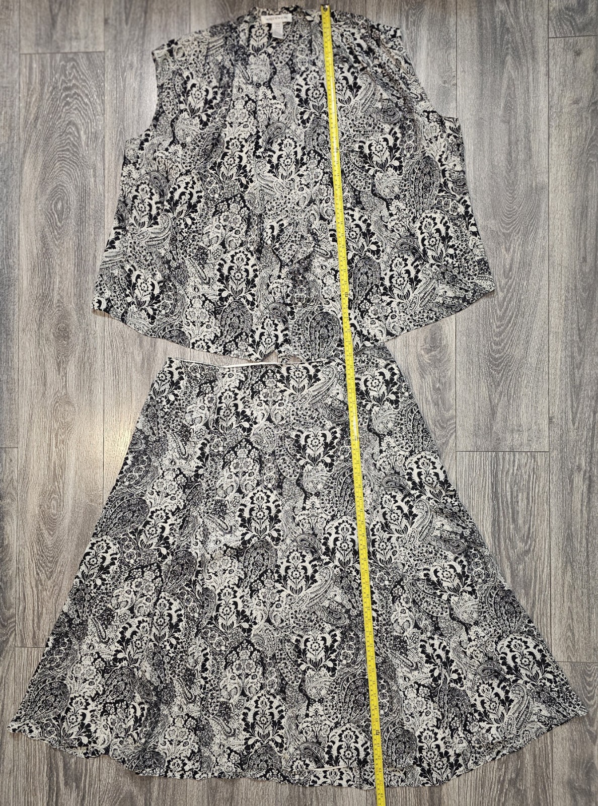 Vintage Jones New York Silk 2 Pc Vest & Skirt Set Floral Black 24W Top 20W Skirt