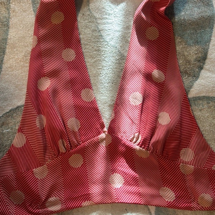 Vintage L.A.M.B Gwen Stefani Silk Halter Top Red Polka Dot Rockabilly Y2K Grunge