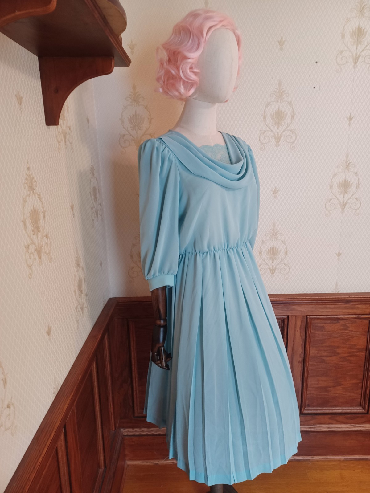 Vintage 1980s Sheer Pastel Aqua Bobby’s Girl Romantic Coquette Dress