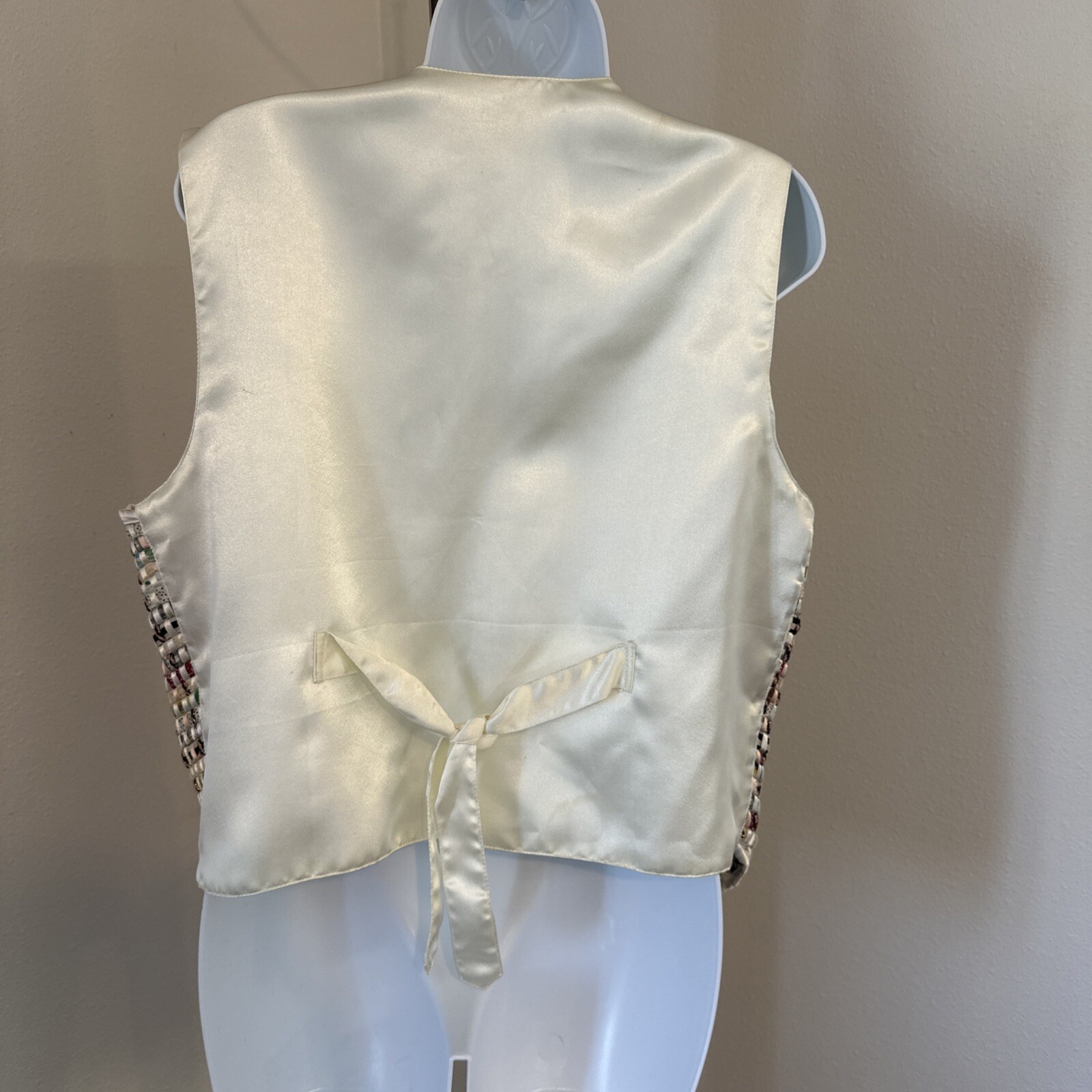 Vintage Soul Mates Woven Ribbon Vest – Unique Multicolor Boho Style, Size M