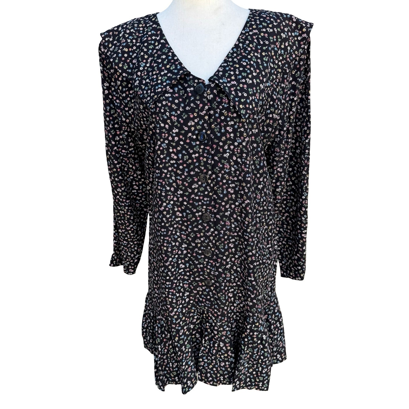 Rampage Vintage Black Ditsy Floral Drop Waist Mini Dress 90s Goth Grunge Size 11