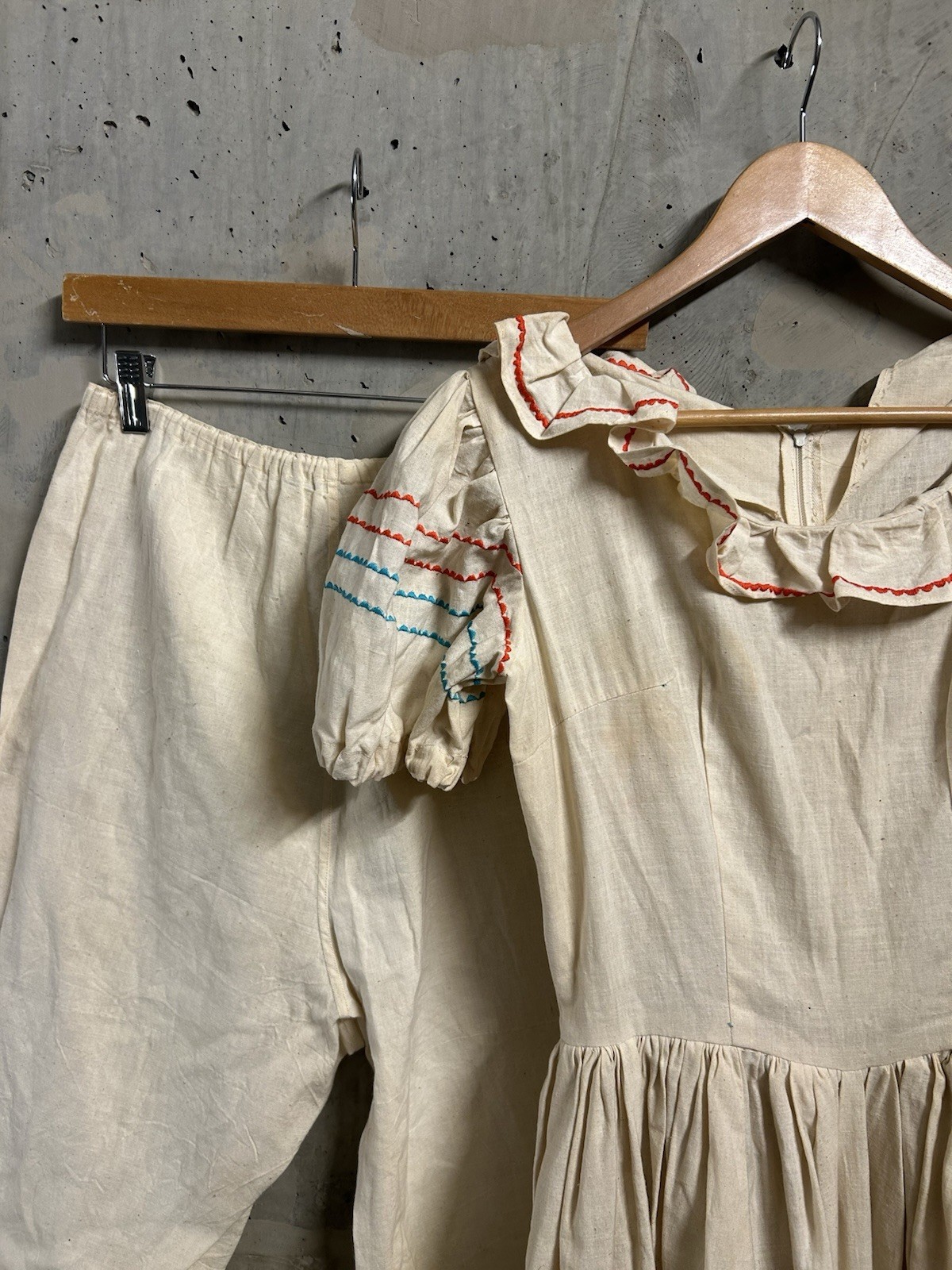 Vintage 1970’s Dress Women’s Ivory Prarie Bloomers Set Short Sleeve Hupil