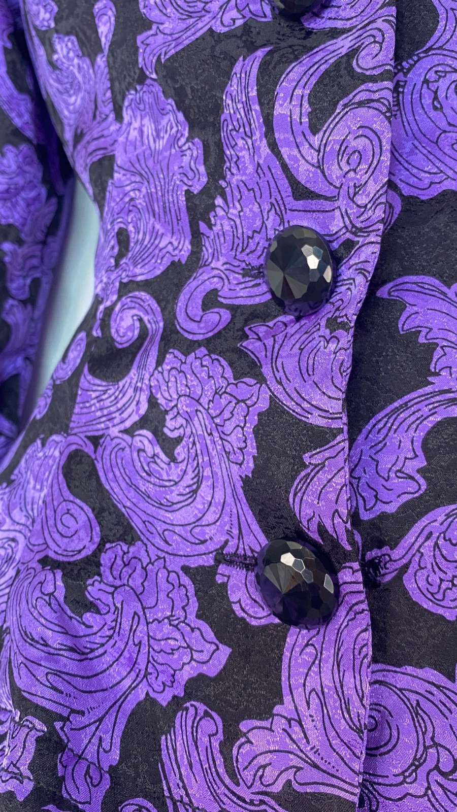 Vintage 1980s silk purple black dress set 1940s Victorian peplum jacket skirt
