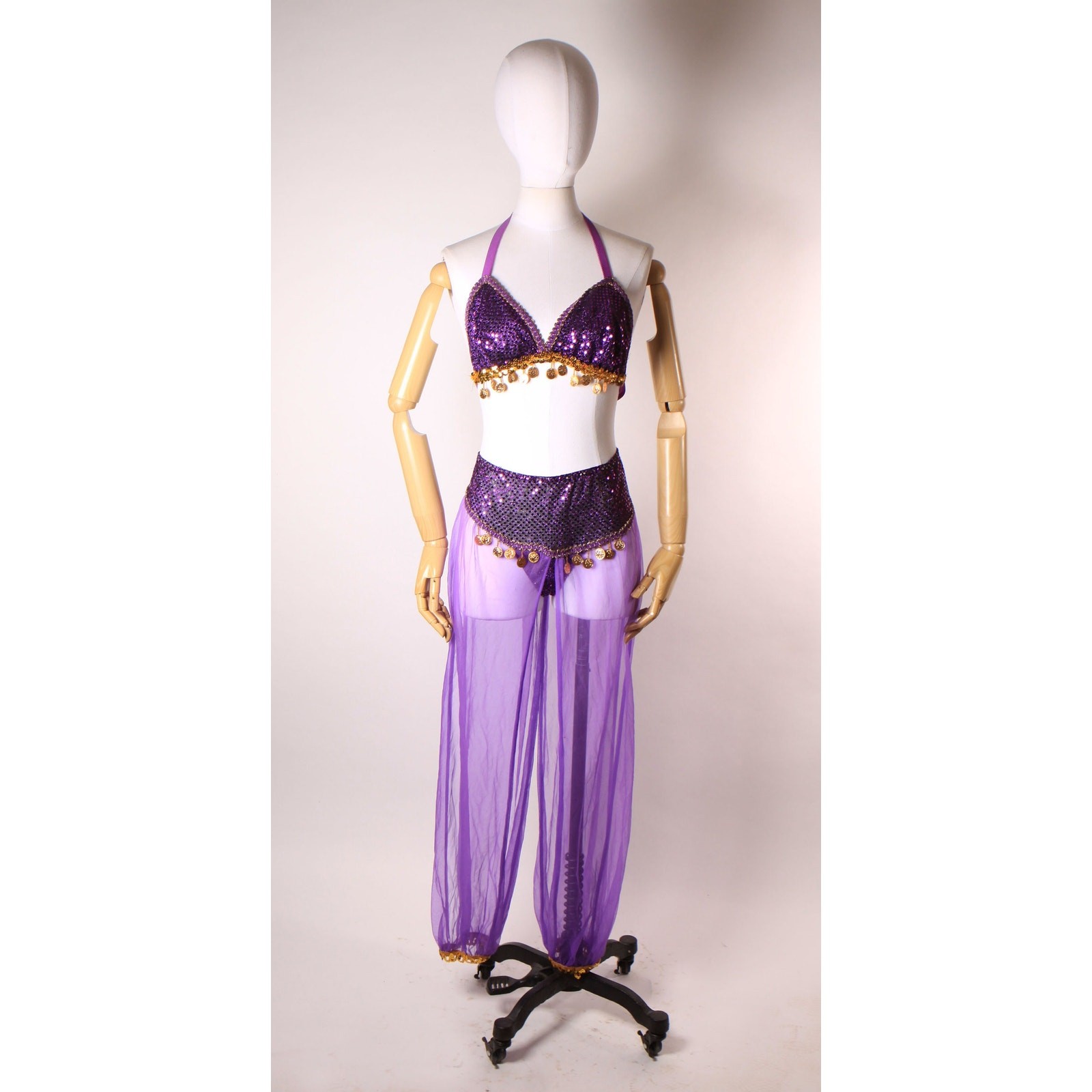 1980s 1990s Purple Gold Bikini Top & Pants Genie Belly Dancer Lingerie Costume