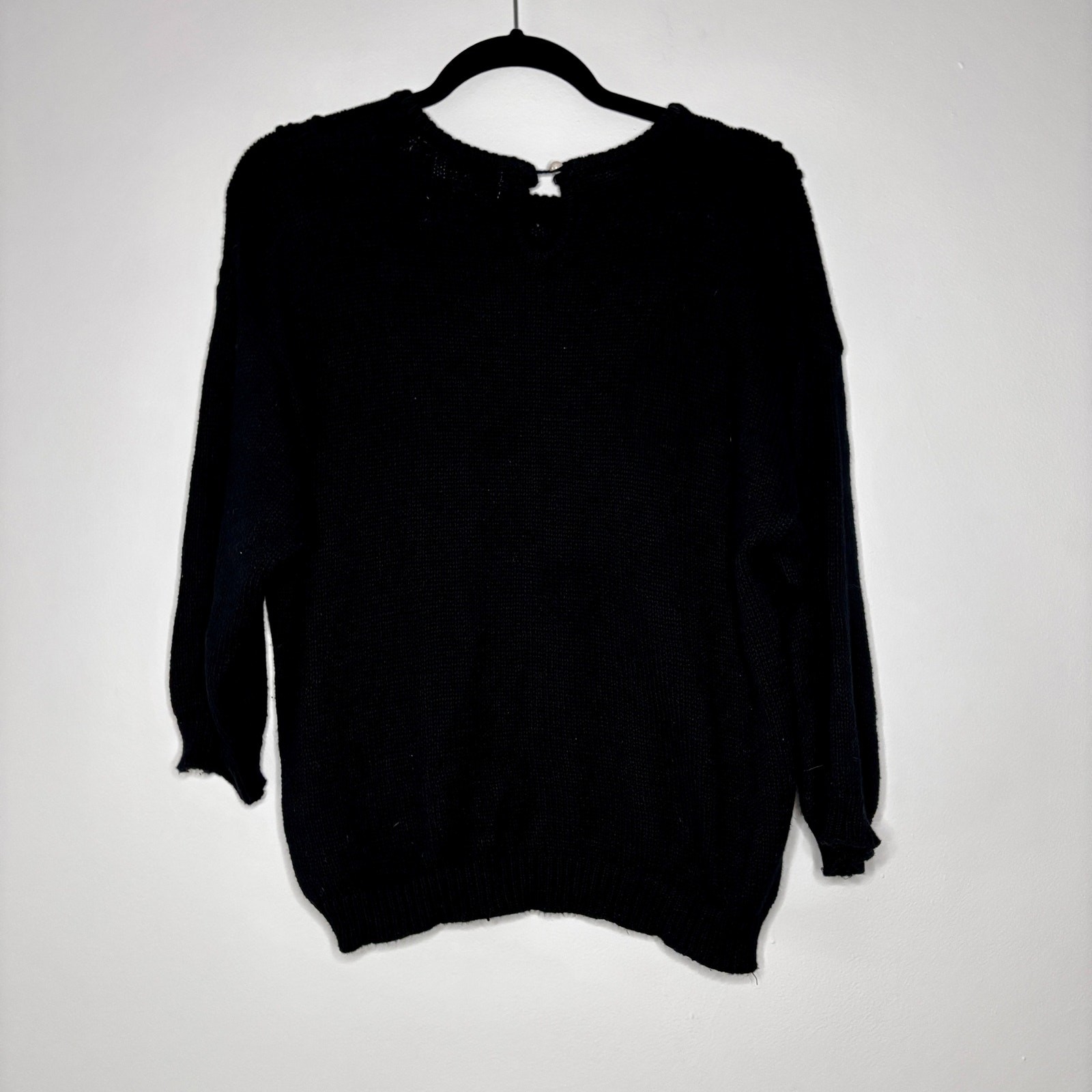 Vintage 1980s Shenanigans Black Sweater Appliqué Embroidery Beaded Mod Large