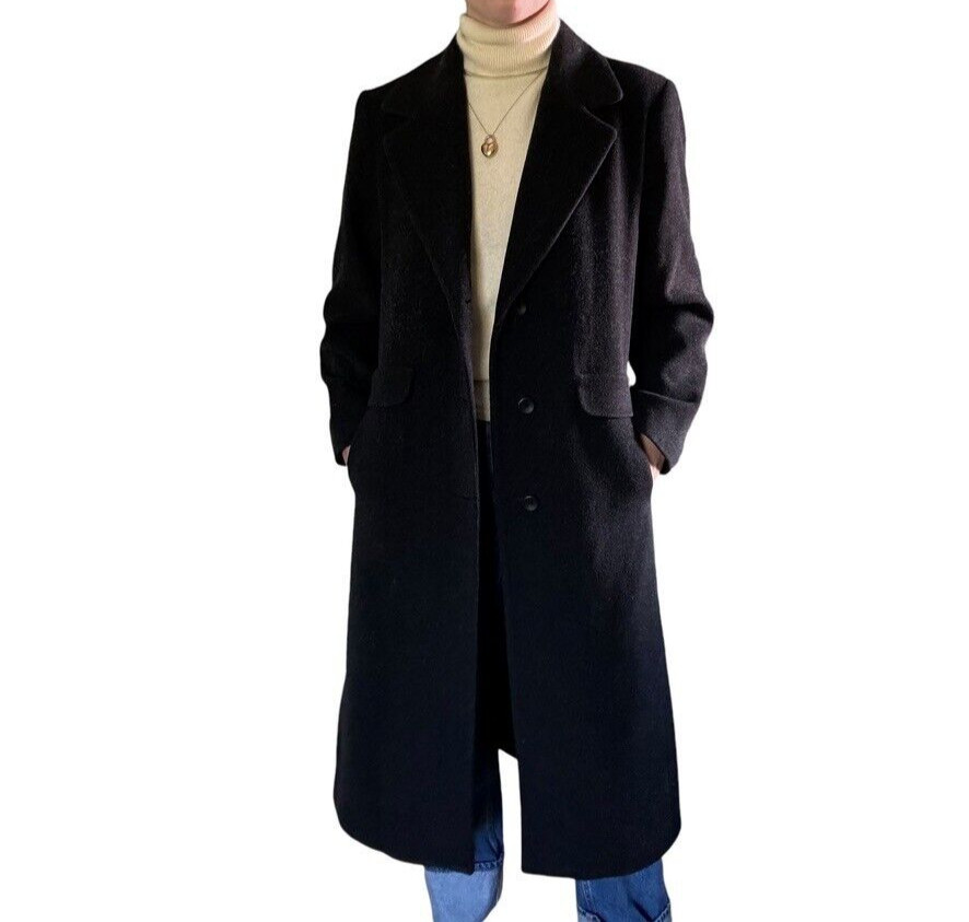 Vintage 1990s Forecaster Gray Wool Cashmere Blend Dark Academia Trench Coat Sz M