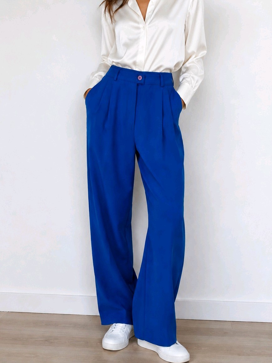 RARE! VTG 90s Bianca Nygard Cobalt Blue High Waist Dress Pants Tall Pockets