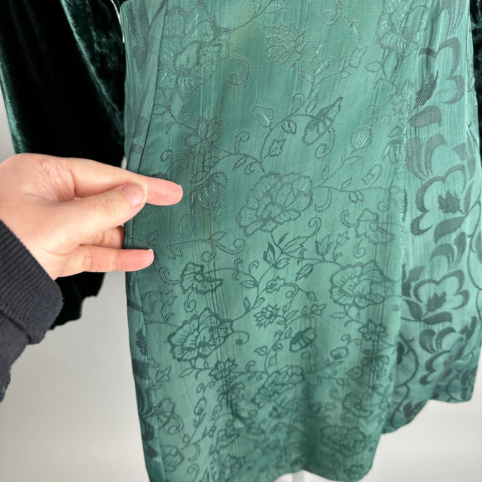 Vintage 90s Whimsigoth Fairy Grunge Green Velvet Mini Dress Goth Babydoll Small