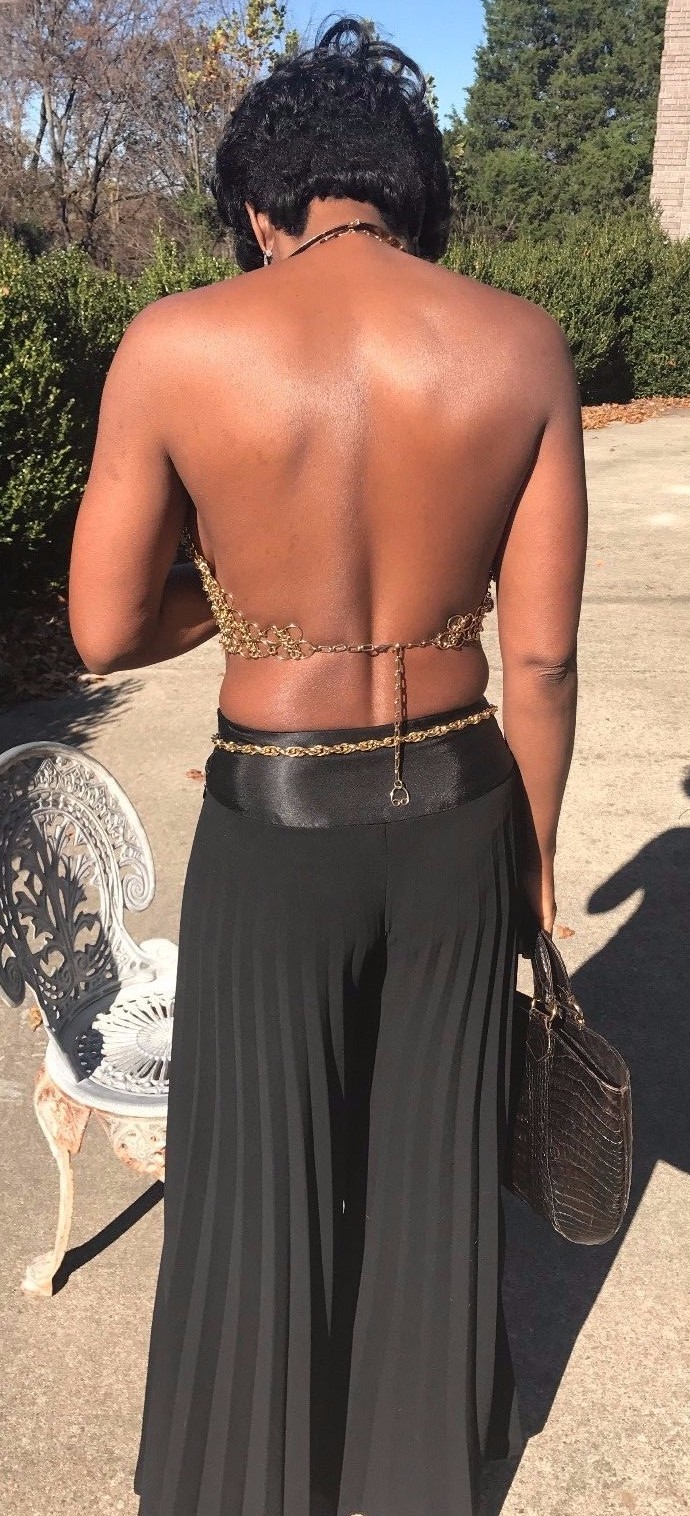 Vintage Designer GOLD Chain Link Chainmail Halter Dress Top Paco Rabanne Era S