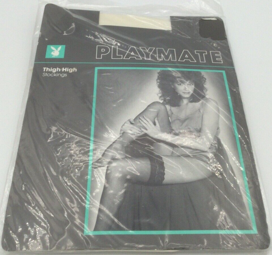 NEW Vintage Playboy Playmate Thigh High Stockings Size A 8.5-10 Bone NICE
