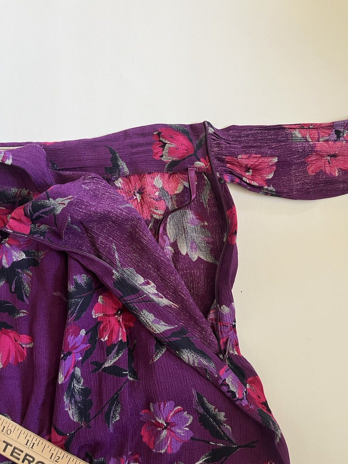 Vintage Jones Wear Purple Floral Faux Wrap Skirt, Size 12 100% Rayon