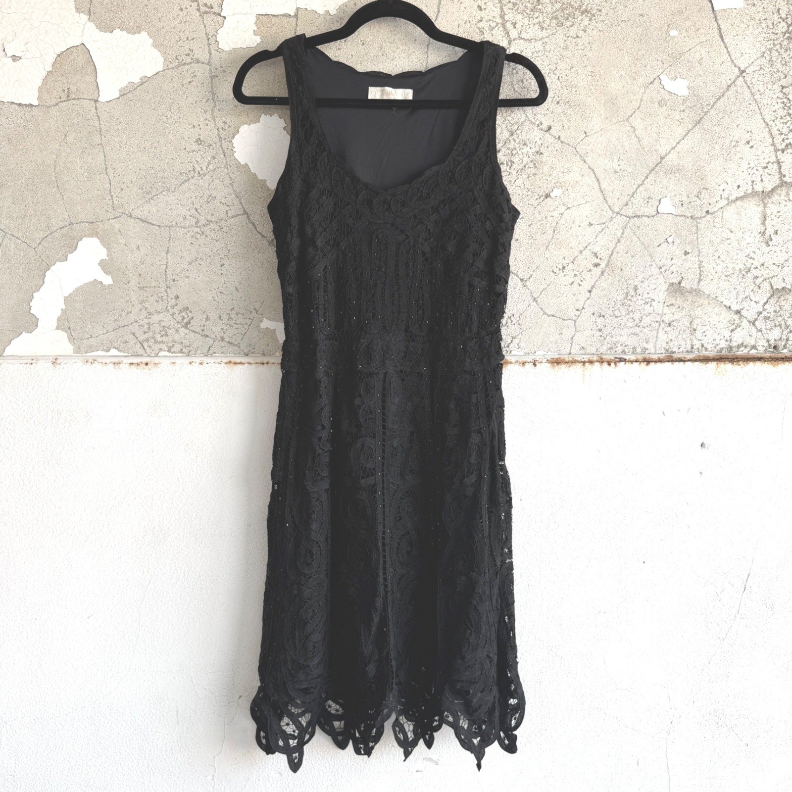 Vtg 90s Lace Cocktail Dress Black Soutache Beaded Lace Party Krochetta Papillon