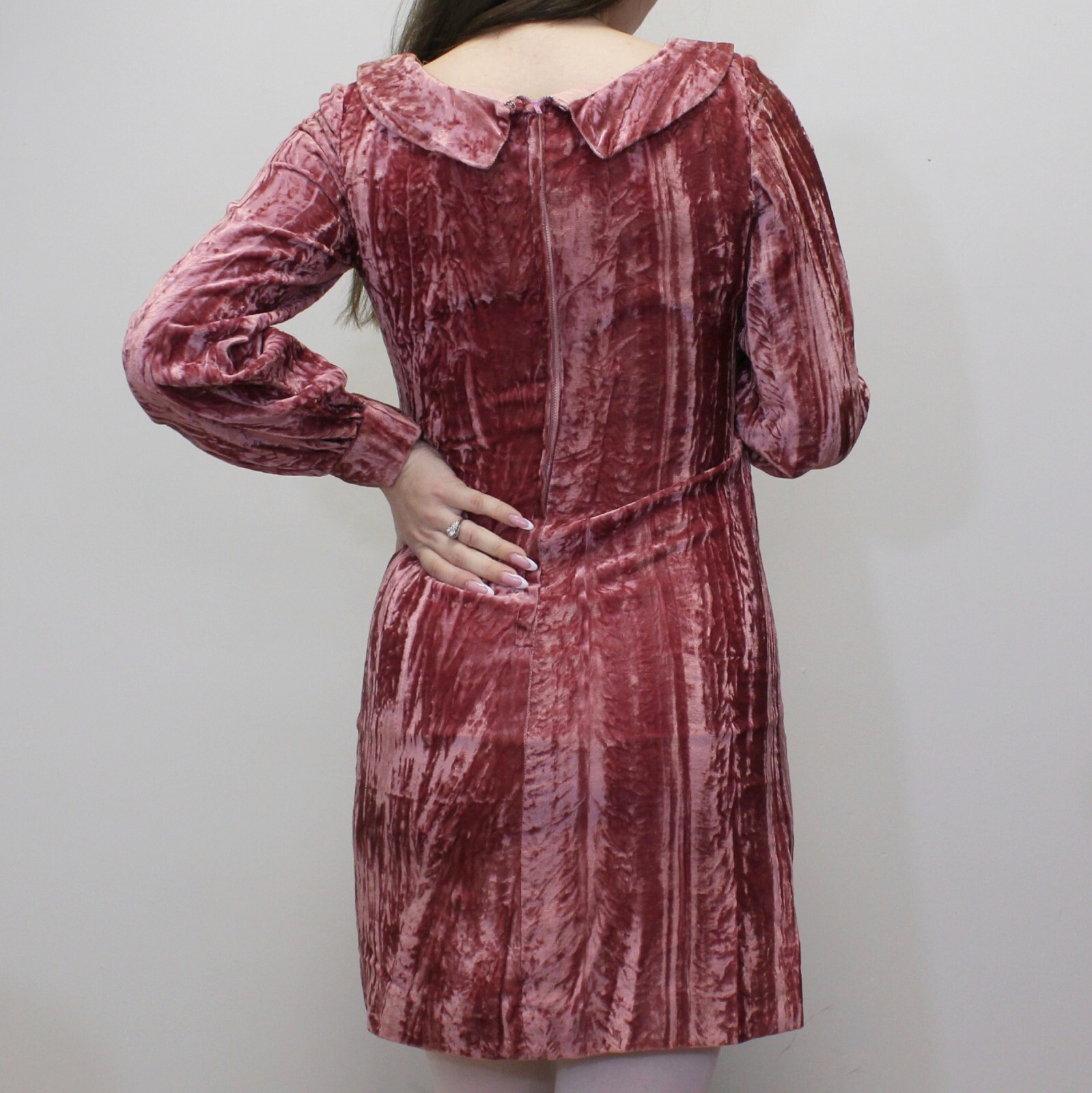 Vintage 60s Pink Crushed Velvet Mod Babydoll Mini Dress from Petites by Suzy