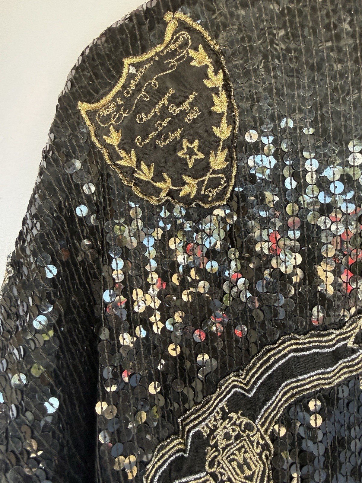 Vintage 80s MODI Silk Sequin Womens Jacket Champagne Label Size M Glam Maximalis