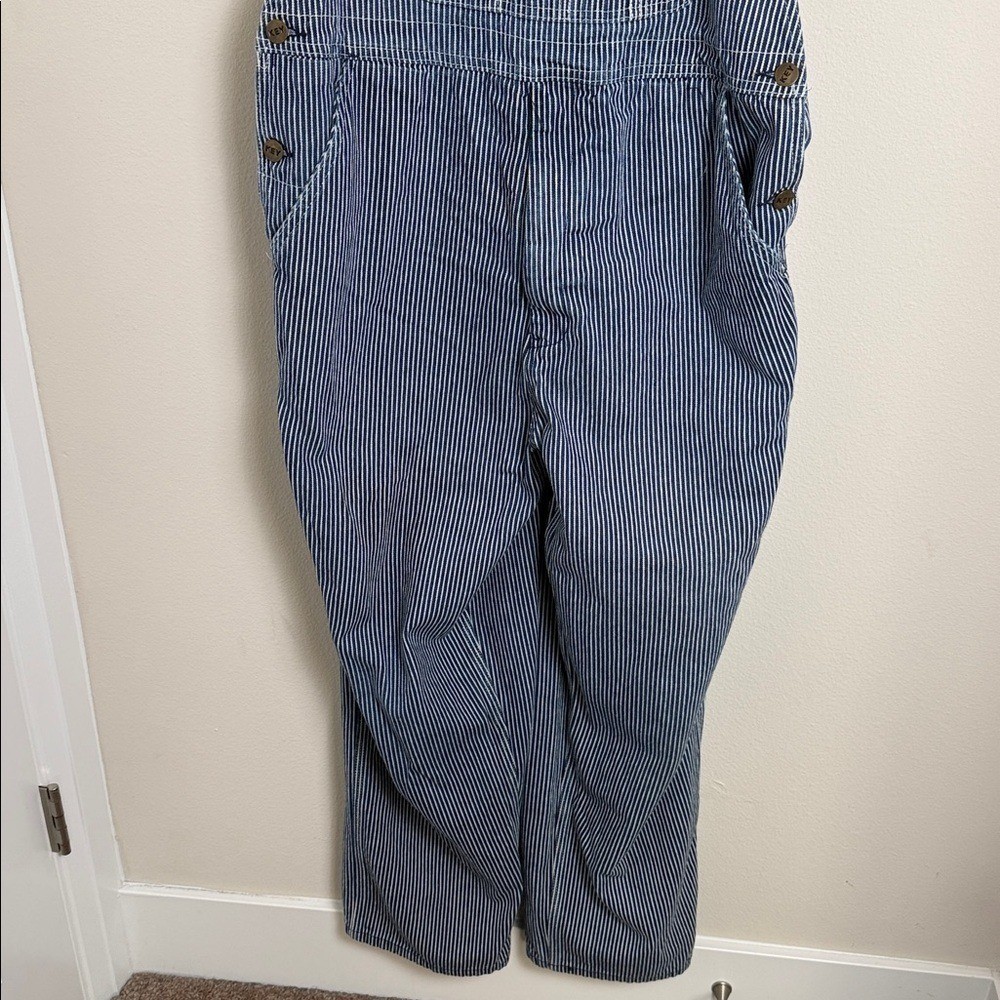 Vintage Key Hickory Blue & White Stripe Overalls L/XL Nautical Coastal