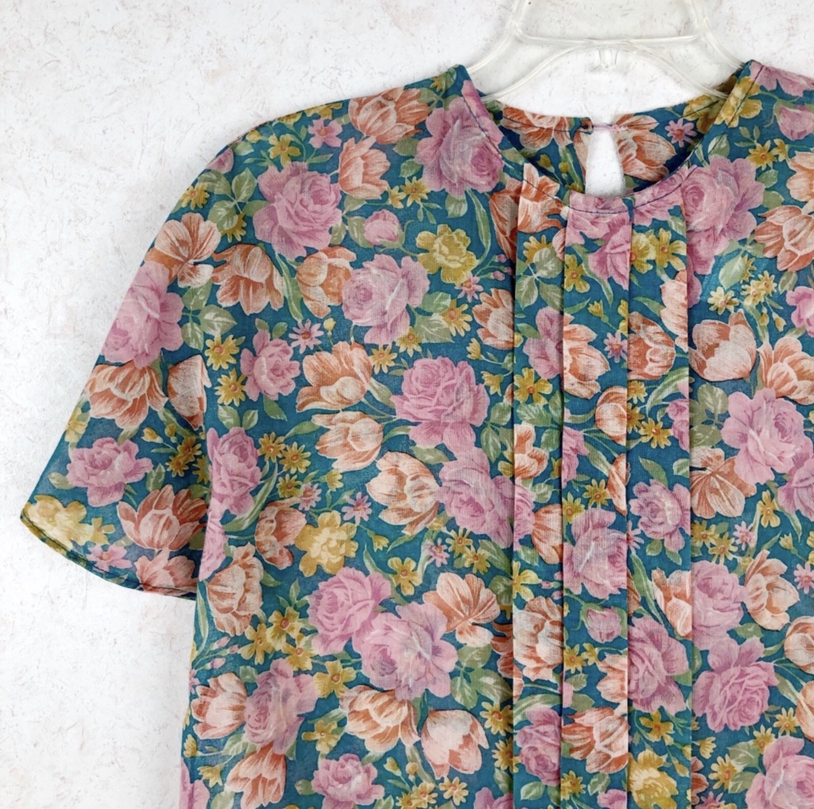 Vintage 1980’s Pearlette Fashions Sheer Floral Top Size M Grannycore USA