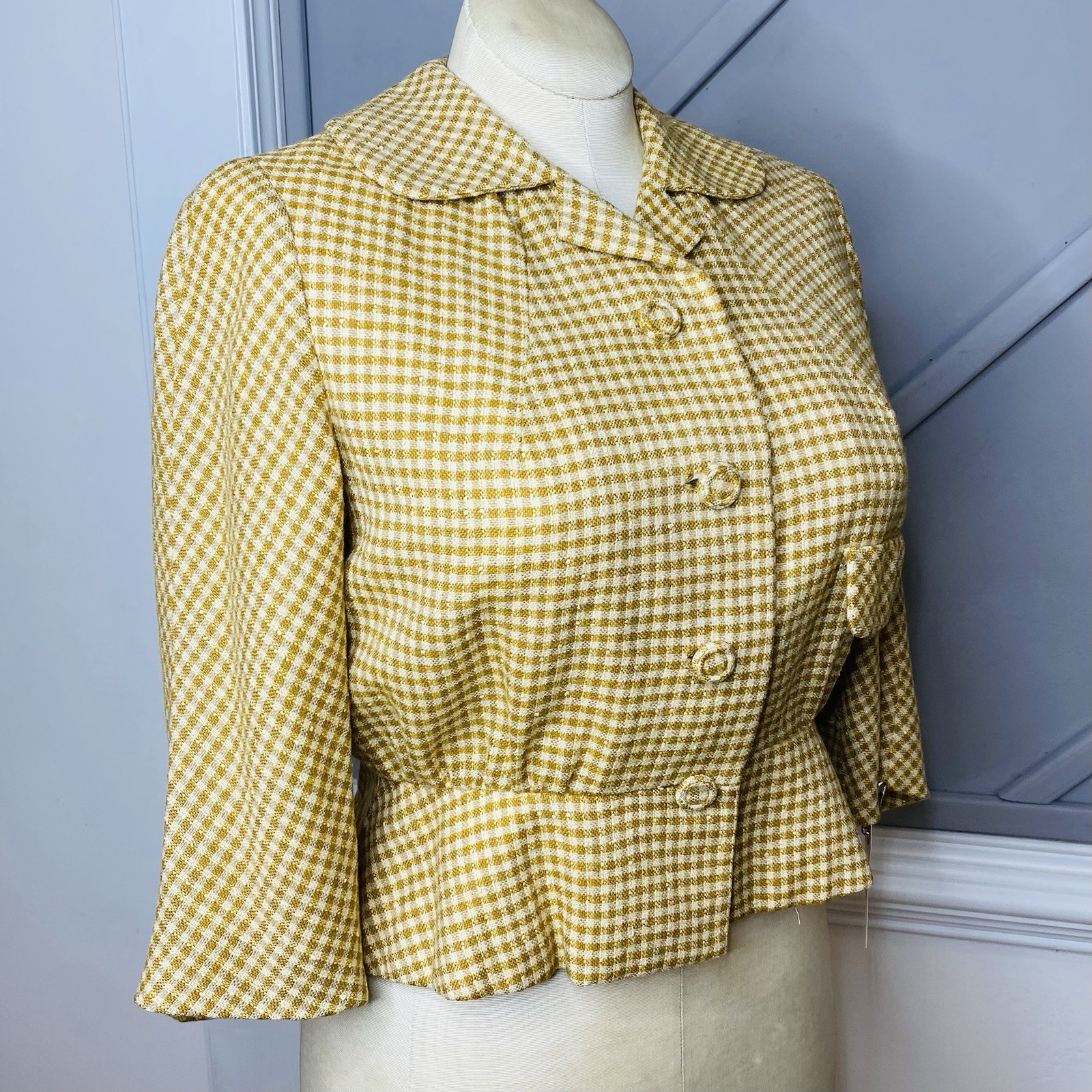 VTG 1950s Moordale Junior Suits Gingham Peplum Jacket Yellow White Check Kirvens