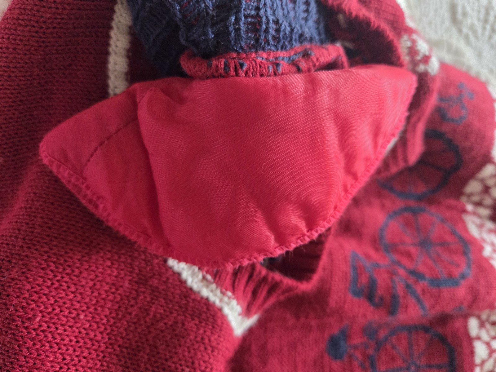 Vintage 80s JANTZEN Women Sweater Red Novelty Knit Bike Bicycle Short Sleeves