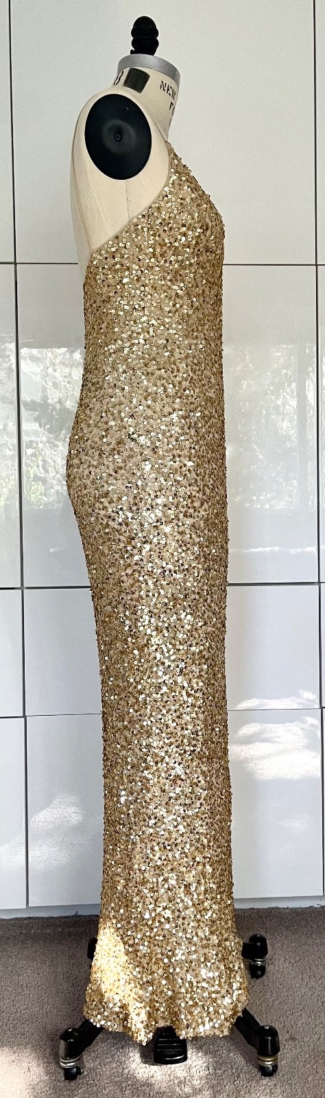 Vintage Gold Sequin, Formal Or Prom, Slip Dress. Size 6. Silk Bias Cut.