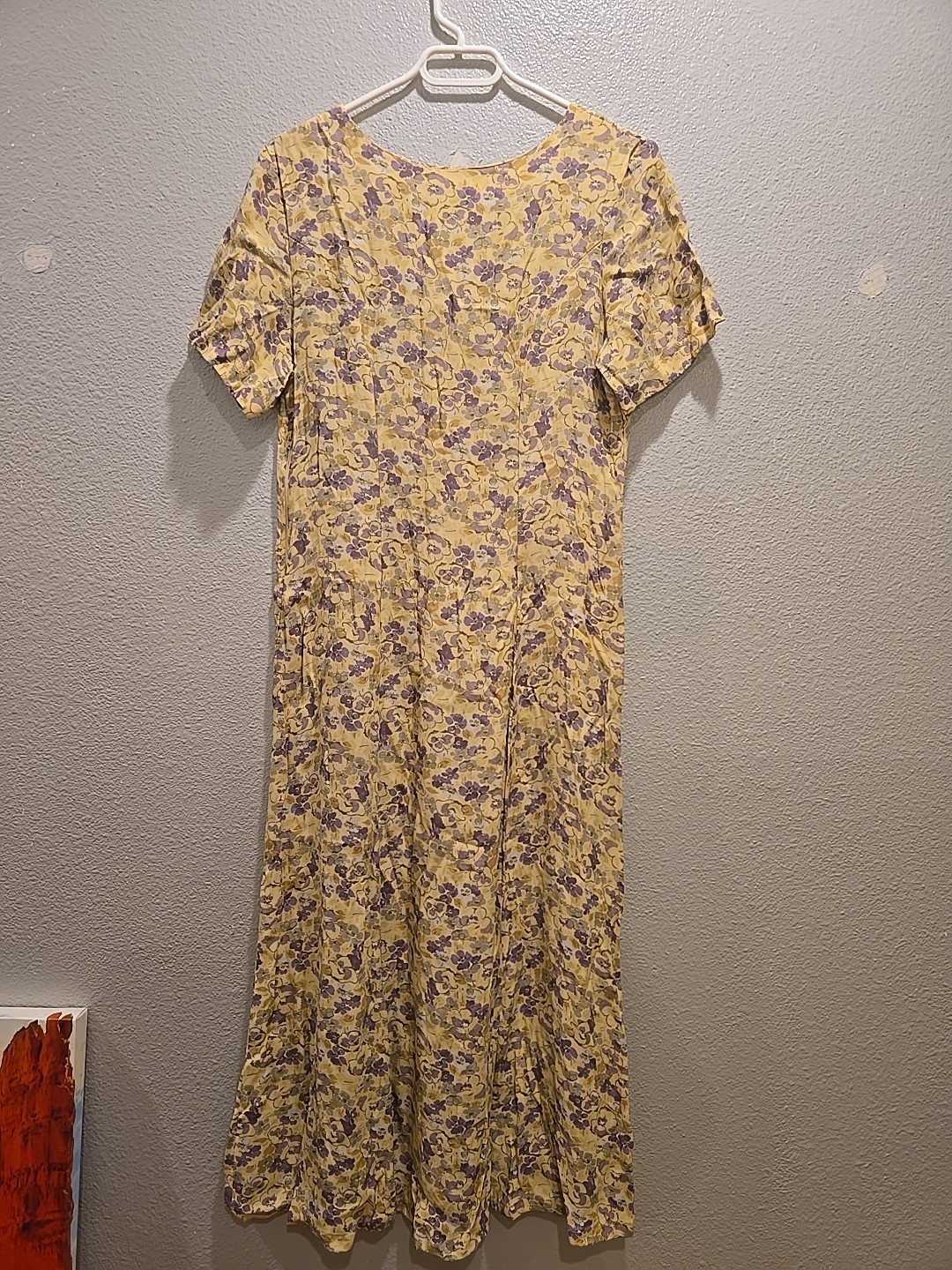 OLIVE Vtg 90s Floral Rayon Mid Length Dress w/ yellow Sz M Grunge Cottagecore