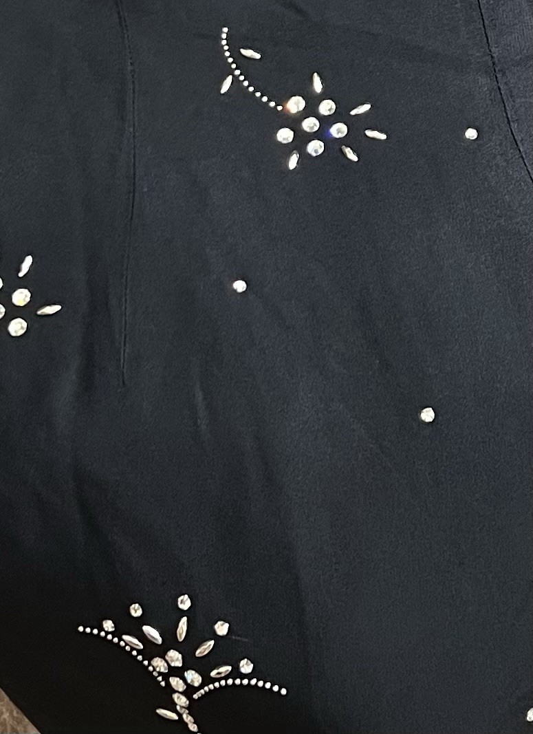 1950’s Lilli Diamond Black Cocktail Dress Rhinestones One Shoulder Ruffled Hem