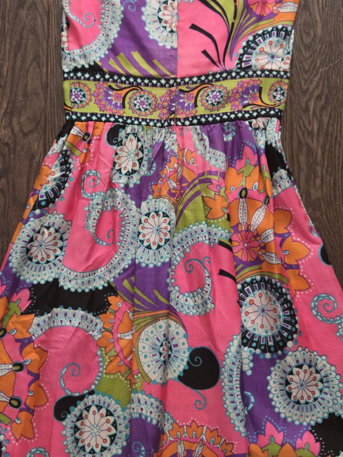 Vintage 70s Psychedelic Paisley Floral Maxi Dress Pink Purple Boho Hippie S