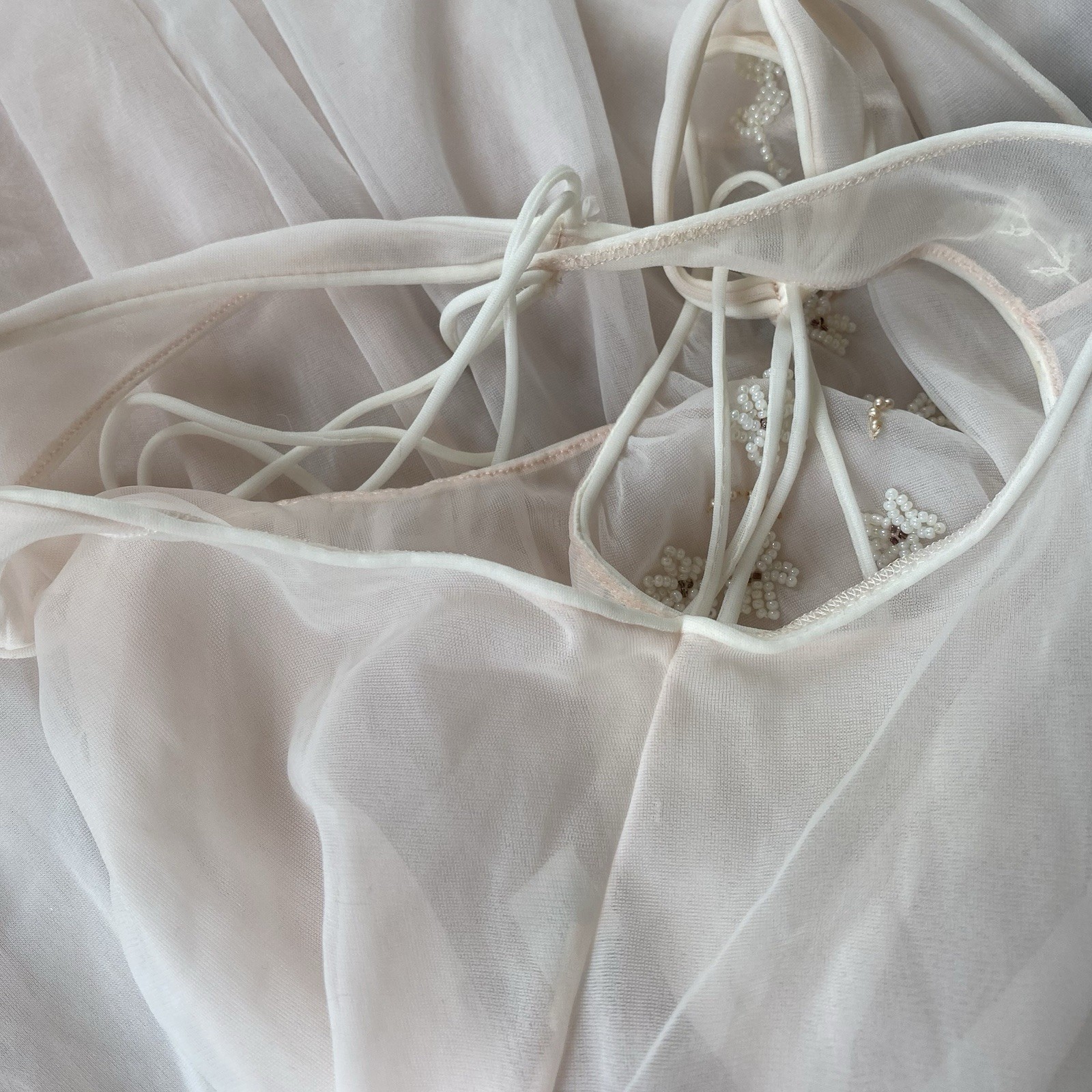 Vintage 50s Carters DuPont Nightgown Small Pink Nylon Beaded Wedding