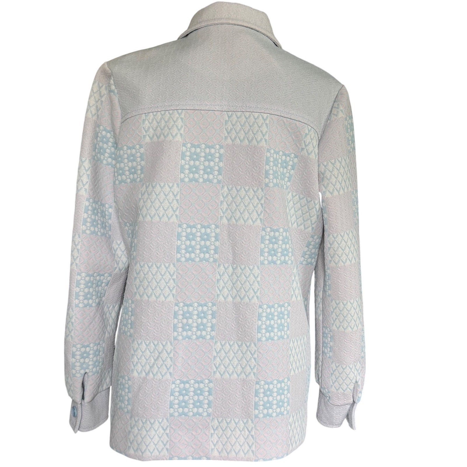 Vintage 70s Pastel Patchwork Grandmacore Blue Pink Geometric Button Front Medium