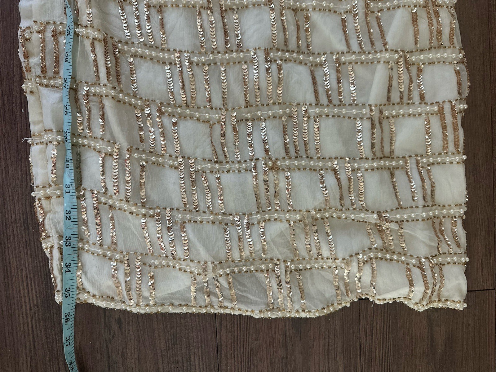 Vintage 90s Beige Silk Beaded Cocktail Dress Jennifer KVM M