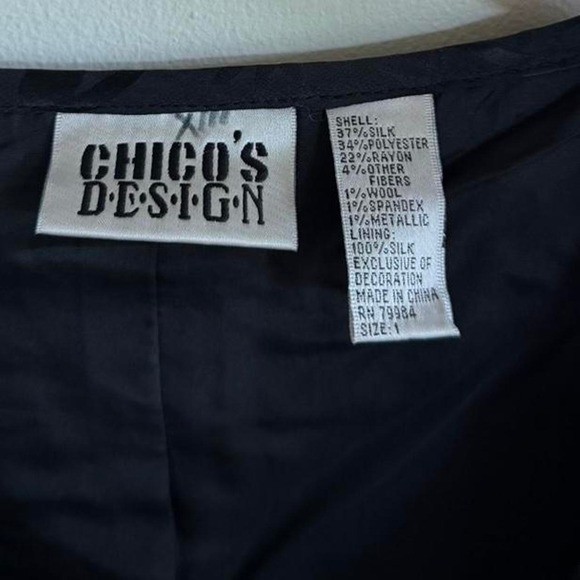 Chico’s Design Red Patchwork Silk Blend Open Front Jacket Boho Vintage Style